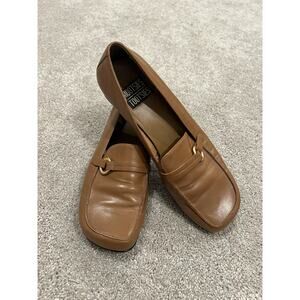 Mootsie‎ Tootsie Flats Loafers Brown Leather Shoes Gold Buckle Size 8 Womens